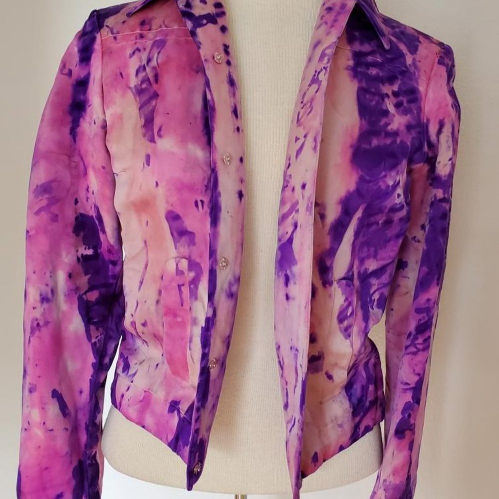 LANVIN silk blazer couture JACKET 38 pink purple tiedye painted small XS 0 2 4 6